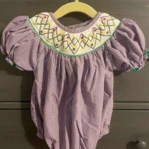 Smocked Mardi Gras Outfit 6 month